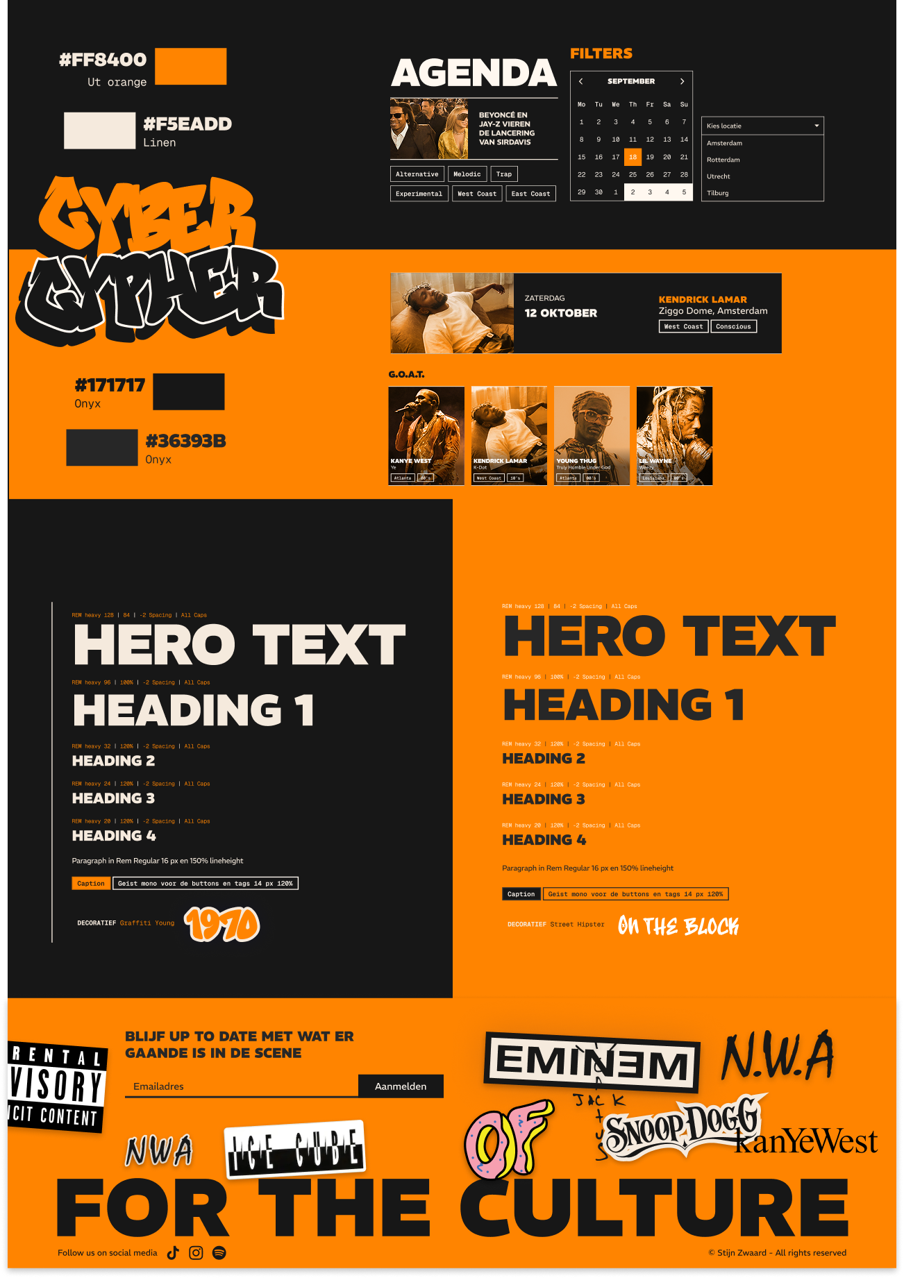 Styleguide met kleuren, typografie, grid en componenten